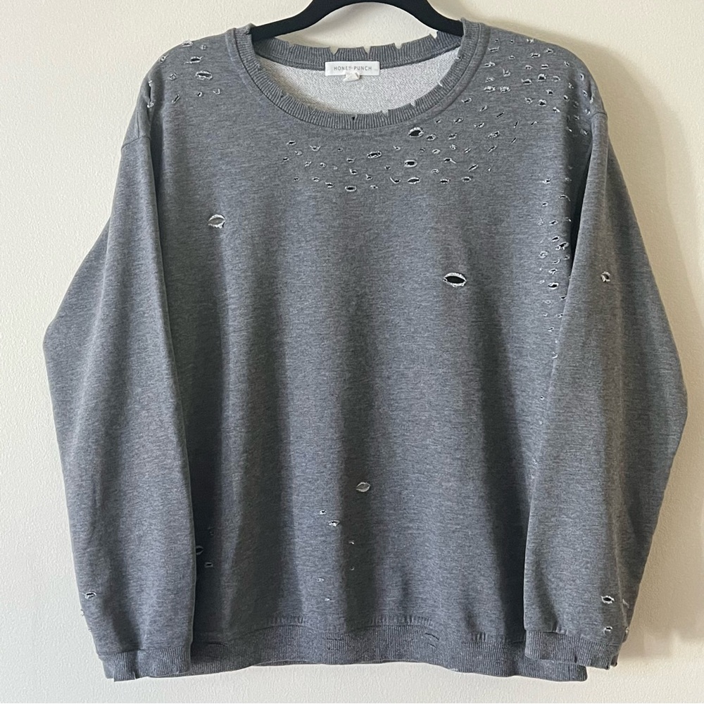 Honey Punch Gray Distressed Pullover Sweater Size S NWOT